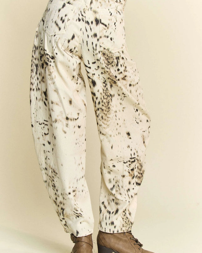 Davi & Dani Abstract Tie Dye Dot Lace Detail Barrel Pants