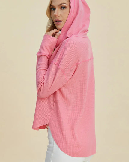 Double Take Full Size High-Low Dropped Shoulder Long Sleeve Hoodie