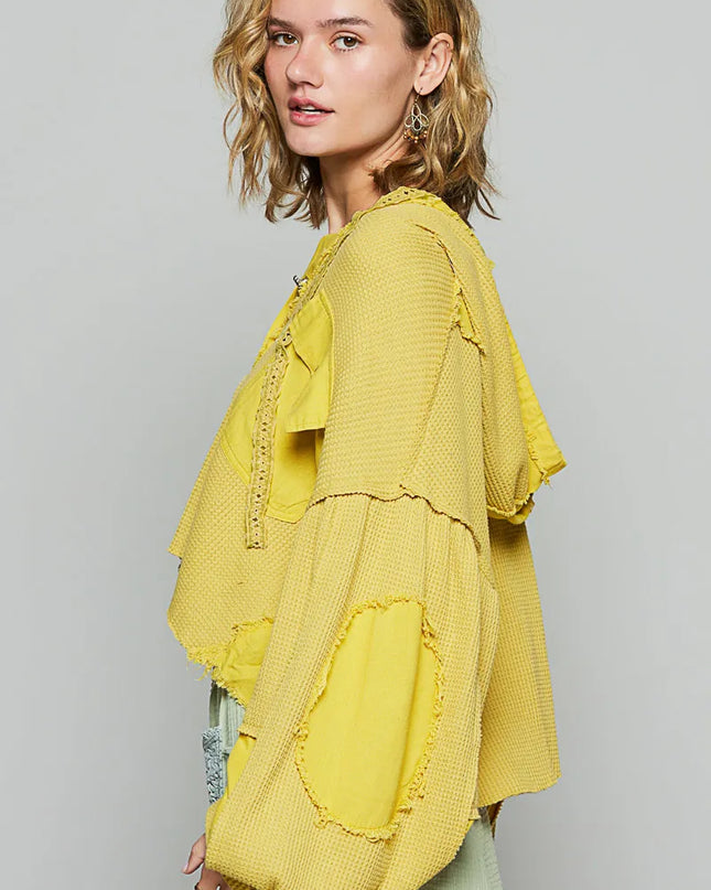 POL Raw Hem Cropped Hooded Jacket