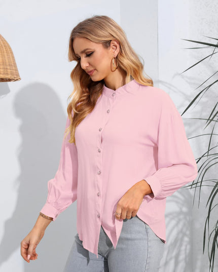 Mock Neck Buttoned Long Sleeve Shirt