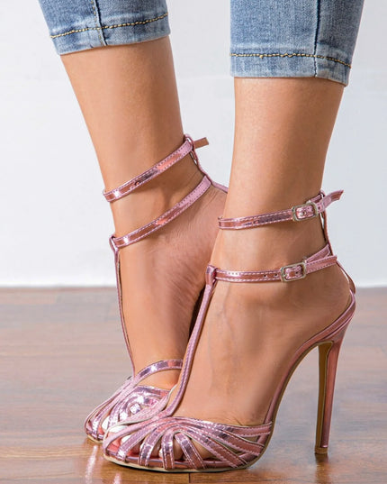 Strappy Stiletto Heeled Sandals with Ankle Strap Design 
