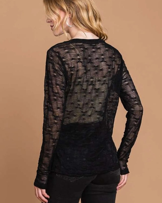 Culture Code Full Size Round Neck Mesh Perspective Top