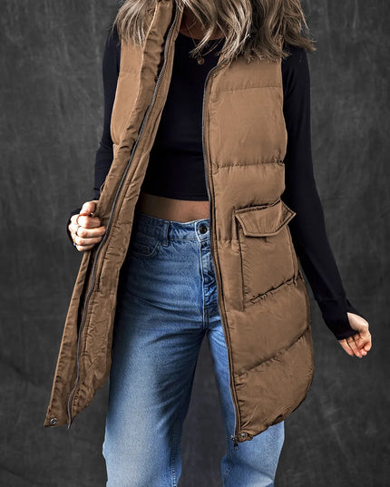 Pocketed Zip Up Vest Coat