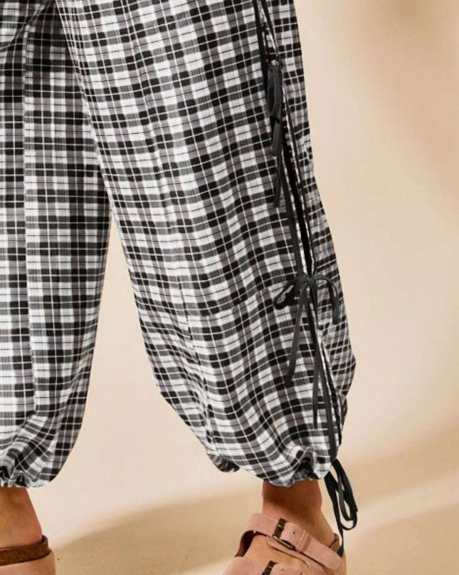 SO ME Plaid Elastic Waist Balloon Pants
