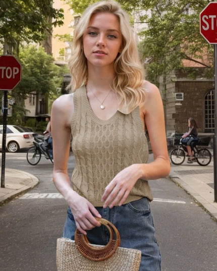 Cable-Knit V-Neck Knit Tank