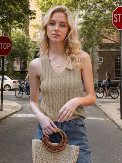 Cable-Knit V-Neck Knit Tank