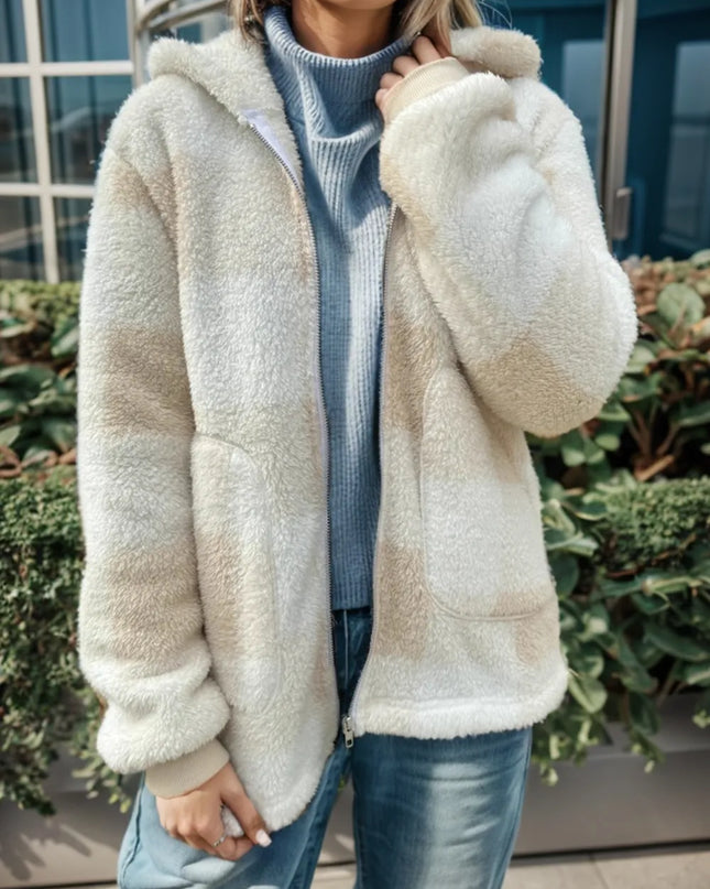 Double Take Full Size Plaid Long Sleeve Hooded Coat