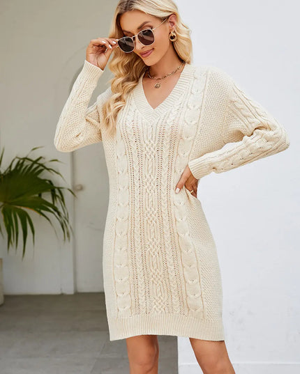 Cable-Knit Long Sleeve Sweater Dress