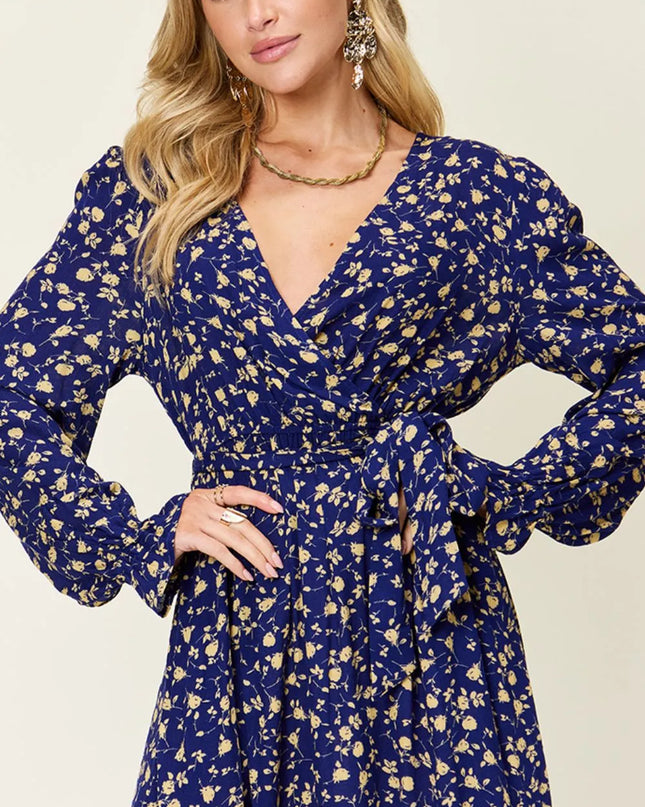 Double Take Full Size Tie Back Flounce Sleeve Dress