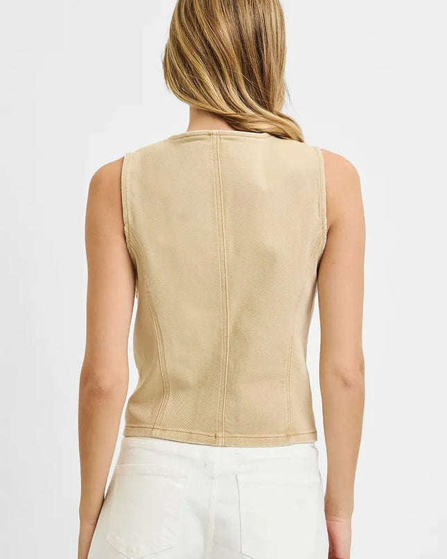 RISEN Full Size V Neck Button Down Vest Plus Size