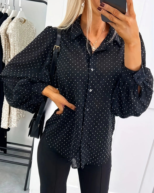 Polka Dot Oversized Button-Up Shirt Black