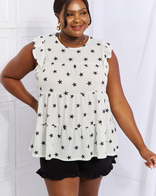 Heimish Shine Bright Full Size Butterfly Sleeve Star Print Top White