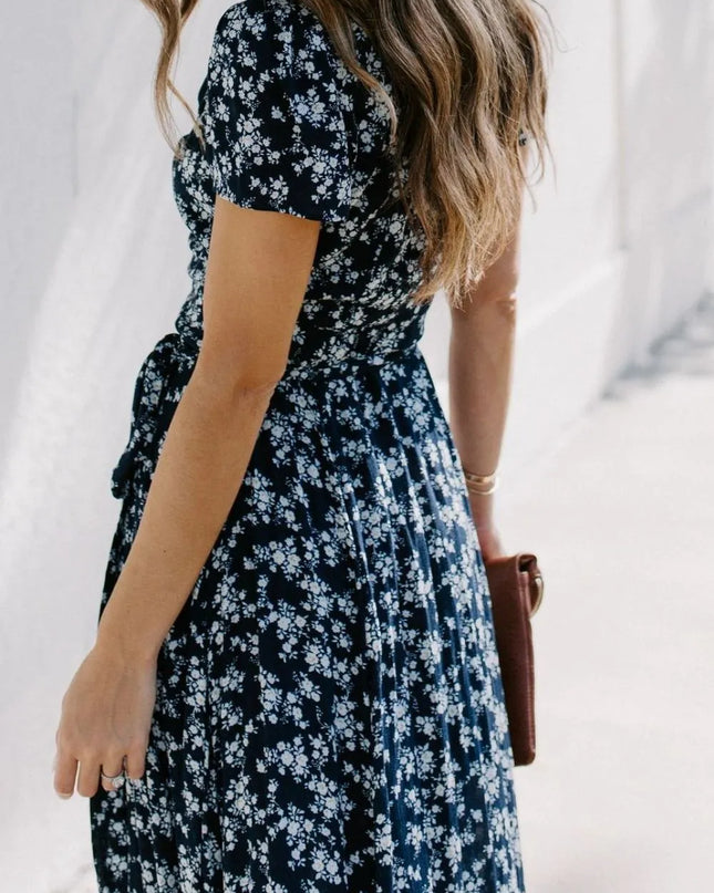Floral Surplice Short Sleeve Dress