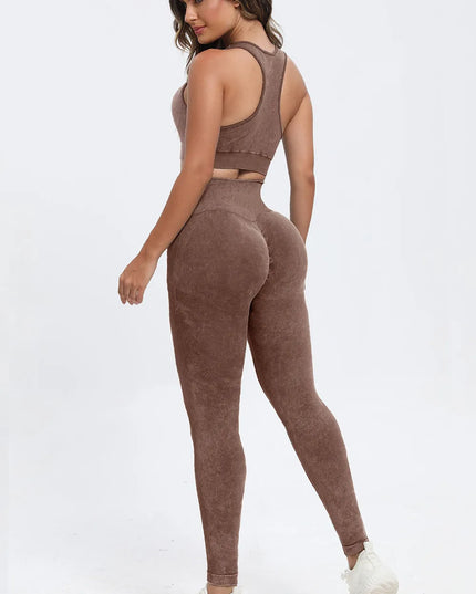 3 Piece Washed Square Neck Wide Strap Active Set 