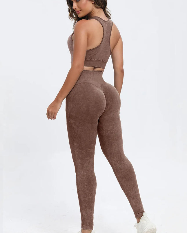 3 Piece Washed Square Neck Wide Strap Active Set 