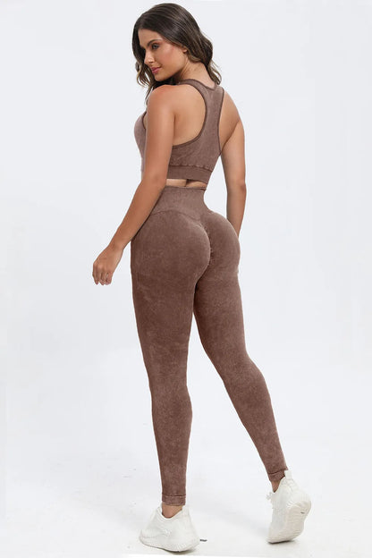 3 Piece Washed Square Neck Wide Strap Active Set 