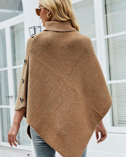 Turtleneck Buttoned Poncho