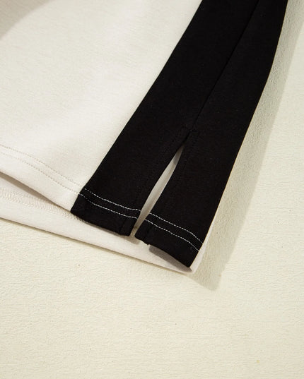 Color Block Half Zip Top and Shorts Two-Piece Set 