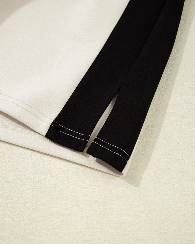 Color Block Half Zip Top and Shorts Two-Piece Set 