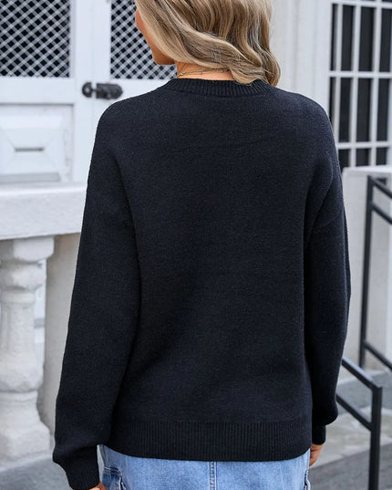 Angel Wings Bow Graphic Round Neck Long Sleeve Sweater