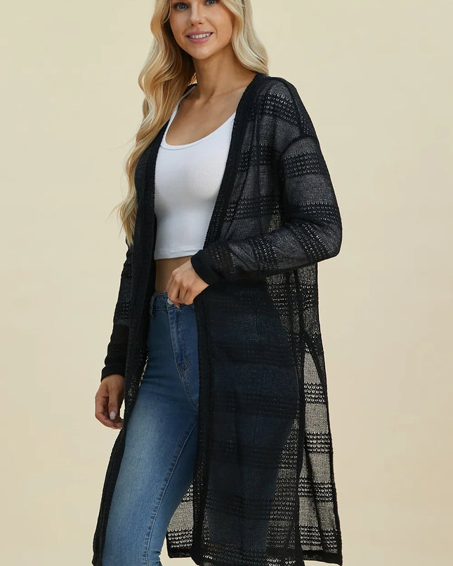 Double Take Full Size Open Front Longline Cardigan 