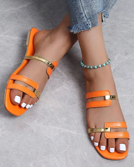 Open Toe Flats Sandals Orange