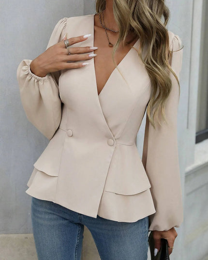 Surplice Balloon Sleeve Blouse
