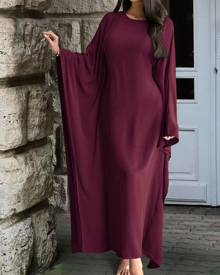 Round Neck Maxi Dress with Flowing Cape Sleeves