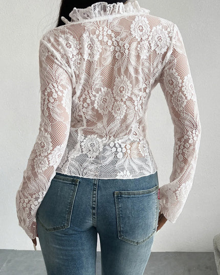 Tie Front Long Sleeve Lace Top