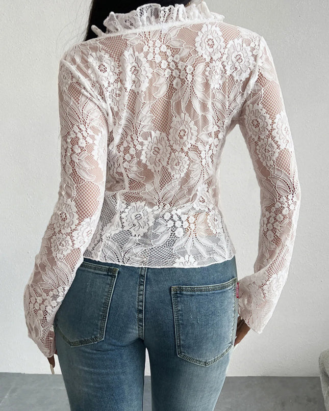 Tie Front Long Sleeve Lace Top