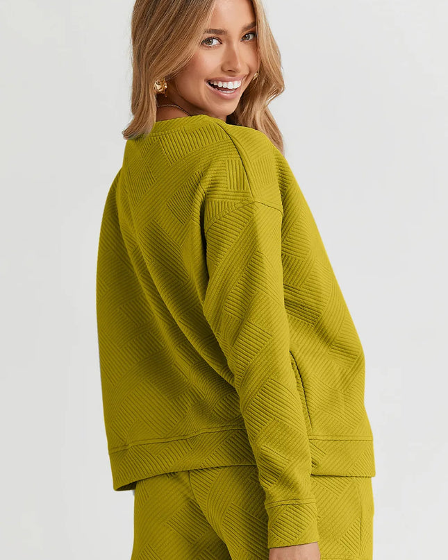 Double Take Full Size Texture Long Sleeve Top and Drawstring Shorts Set