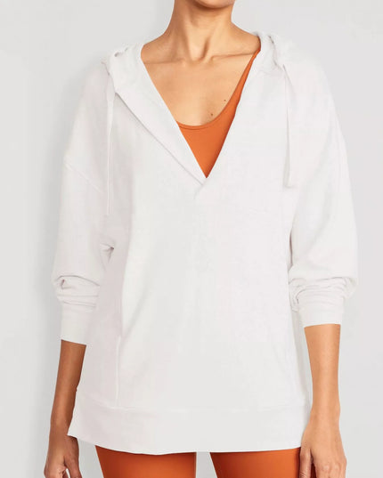 Drawstring Kangaroo Pocket Long Sleeve Hoodie Cream