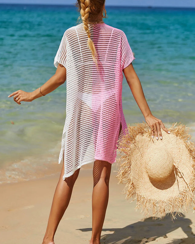 Angel Wings Openwork Contrast Slit Knit Cover Up