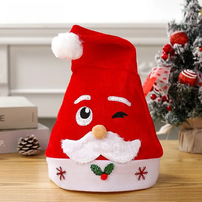 2 Pieces Hot Selling Christmas Cartoon Santa Claus Hat With Lights Red Non-woven Fabric Christmas Gift