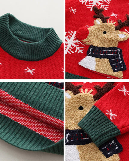 Children's Christmas Reindeer Snowflake Knitted Sweater