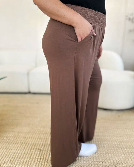 Basic Bae Full Size Smocked Wide Waistband Wide Leg Pants