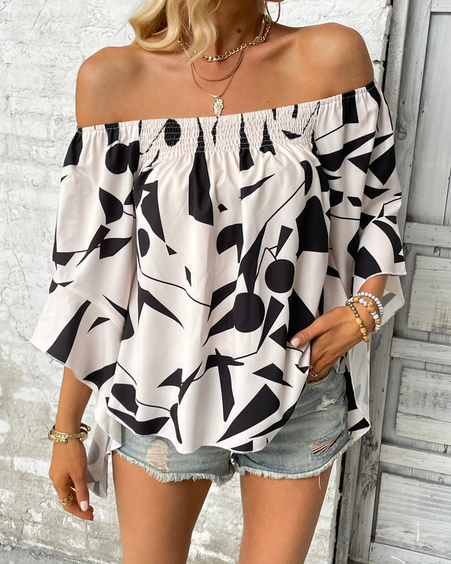 Printed Off-Shoulder Bell Sleeve Blouse