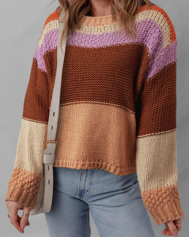 Colorblock Striped Round Neck Sweater Multicolor