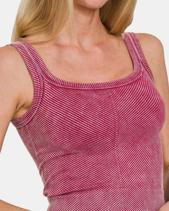 Zenana Washed Ribbed Scoop Neck Wide Strap Tank