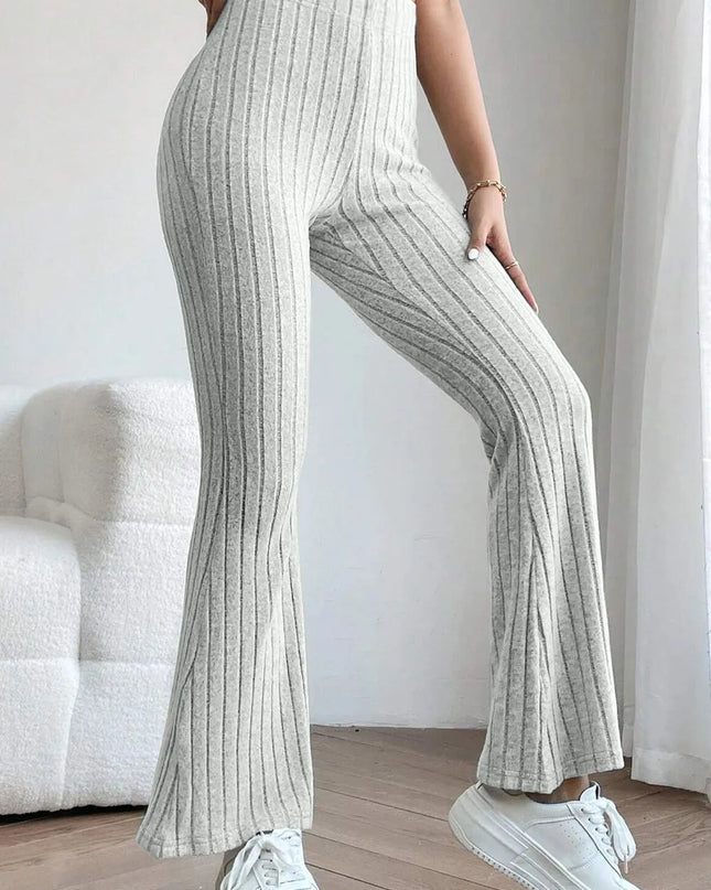 Basic Bae Full Size Ribbed High Waist Flare Pants