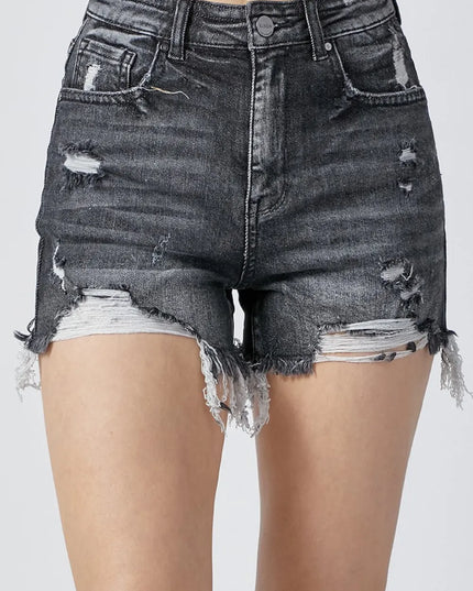 RISEN Full Size High Rise Distressed Denim Shorts 