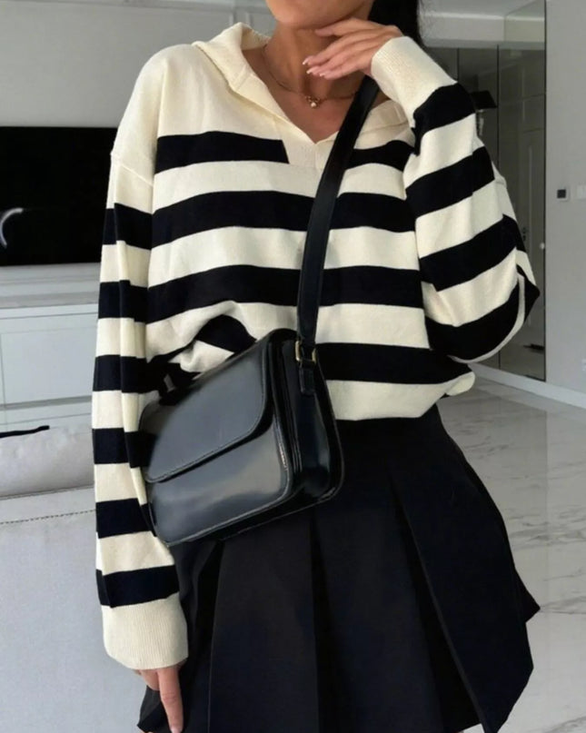 Striped Dropped Shoulder Knit Top