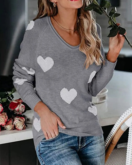 Heart Scoop Neck Long Sleeve Sweater