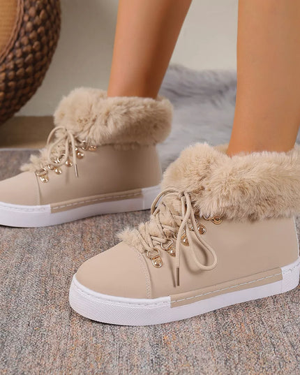 Round Toe Platform Boots Apricot