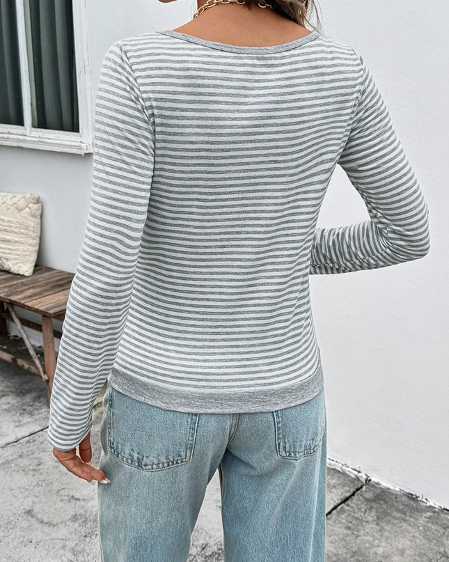 Striped Long Sleeve Casual T-Shirt