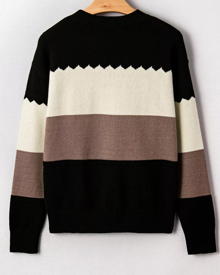 Color Block Crew Neck Drop Shoulder Sweater