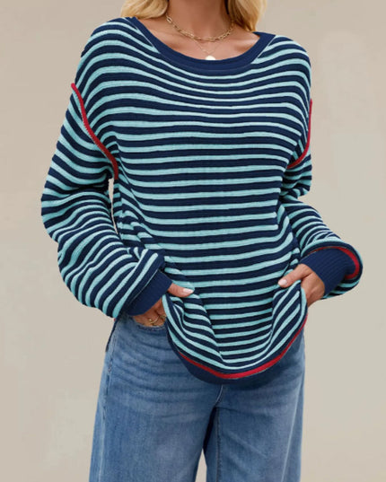 Slit Striped Oversized Sweater