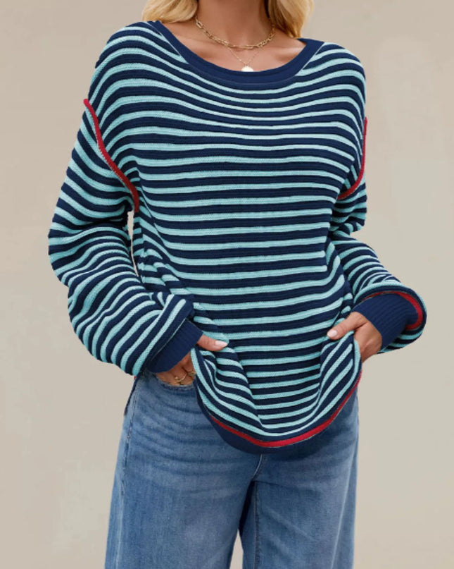 Slit Striped Oversized Sweater