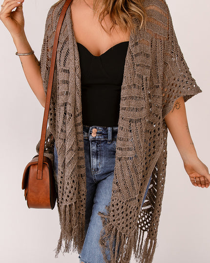 Fringe Hem Slit Open Front Cardigan