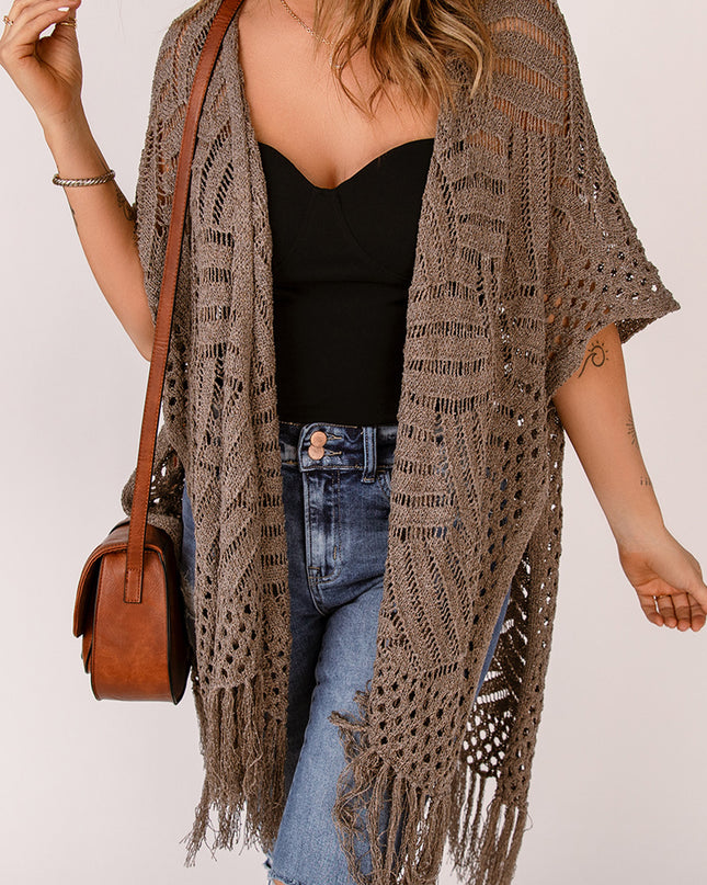 Fringe Hem Slit Open Front Cardigan